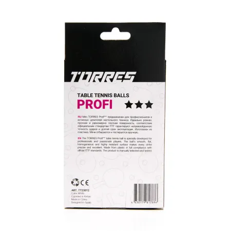 Мяч для наст. тенниса TORRES Profi 3*, TT23012, диам. 40+мм, упак. 6 шт, белый за 338.30 ₽ купить в Кемерове