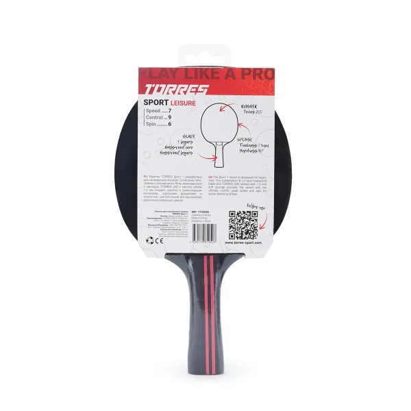 Ракетка для н/т TORRES Sport 1*, TT23005 для любителей, накладка 1,5 мм, конич. ручка за 991.10 ₽ в Кемерове